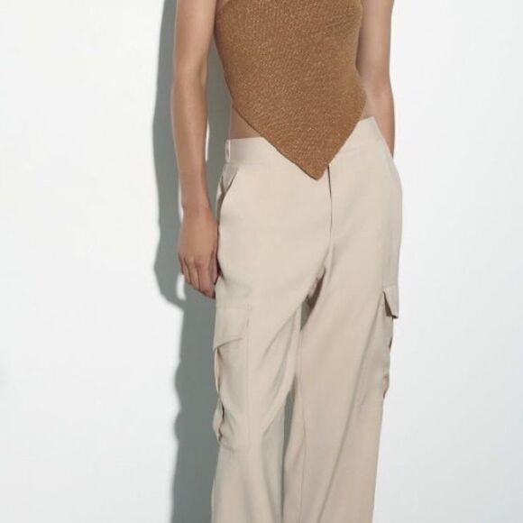 Zara Cargo Straight Pants New Light Camel - Picture 8 of 11